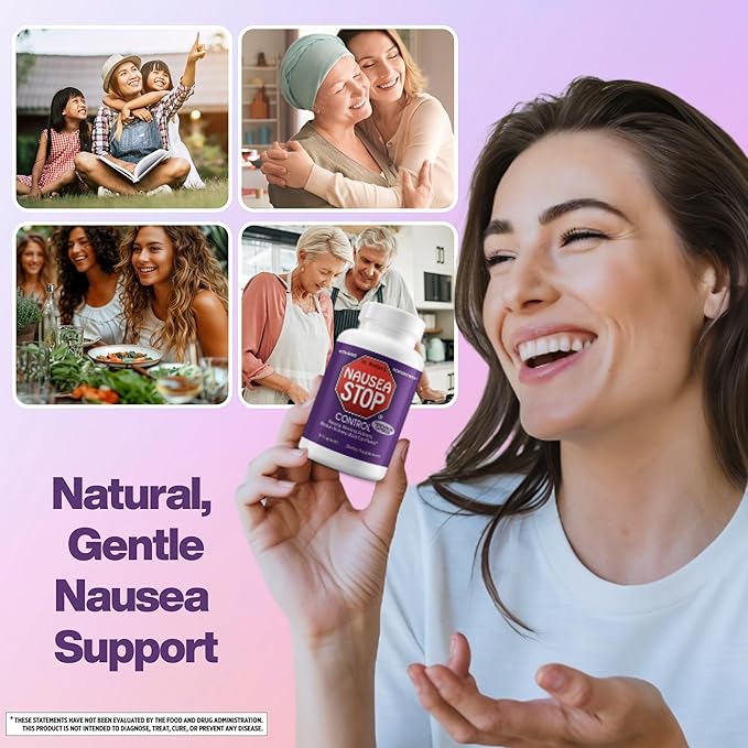 Dr. Barton’s Nausea Stop - Natural Ginger, Non-Drowsy Nausea Relief Pills for Adults & Kids, Anti Nausea, Upset Stomach, Morning Sickness & Pregnancy Nausea - Travel Essentials - 80 Capsules (1 Pack)