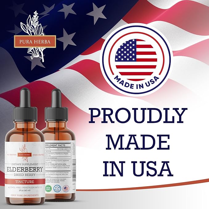 Elderberry Tincture – Organic Elderberry Extract Liquid Drops – Sambucus Herbal Supplement – Immune Support – Elderflower & Elderberry Blend – Alcohol-Free, 2 fl oz