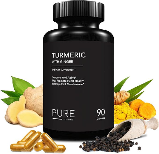 Turmeric and Ginger Supplements - 90 Vegetarian Capsules | Digestive Health & Joint Support Supplement | Organic Turmeric Curcumin Supplement with Black Pepper Extract