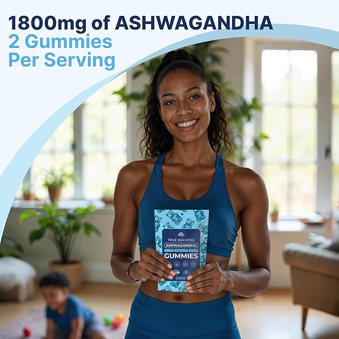 Ashwagandha Gummies for Women & Men – Vegan Herbal Blend with Sea Moss, Bladderwrack & Burdock, 60 Gummies in Pouch (30-Day Supply)