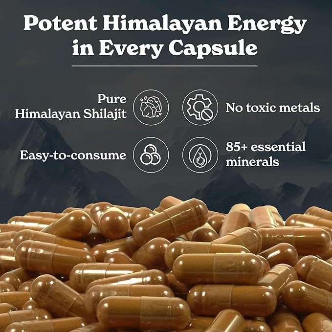 Shilajit Capsules | Himalayan Superfood | Lab-Tested for Purity | Helps Improve Energy & Stamina | 1-Month Dietary Supplement