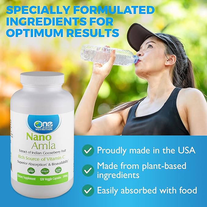 Nano Amla 500 mg Veggie Capsules (120 Servings), Amla Fruit Extract, High in Vitamin C for Collagen Production & Immune Support, Non-GMO, Vegan, Gluten-Free