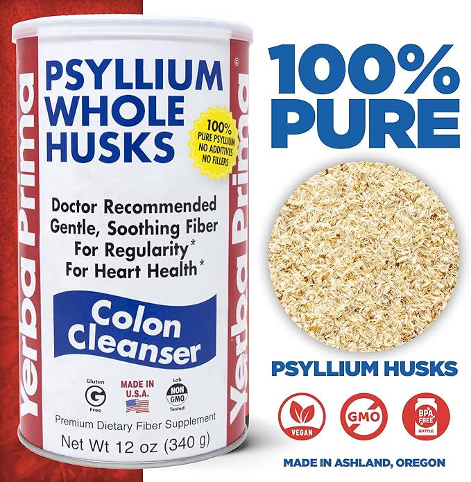 Yerba Prima Psyllium Husk, 12 Ounce (Pack of 2) - Colon Cleanser Fiber Supplement - Natural Support for Gut Health - Non GMO, Gluten Free, Vegan