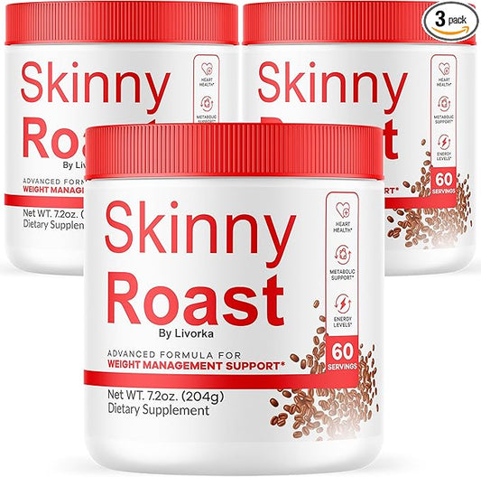(3 Pack) Skinny Roast - Skinny Roast Coffee Advanced Formula, Official SkinnyRoast Organic Powder, Supplement Support Healthy Lifestyle - Premium Natural Formula, 180 Servings for 3 Months