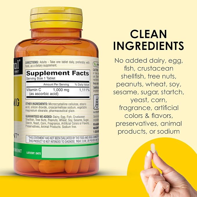 MASON NATURAL Vitamin C 1,000 mg, 100 Day Supply, Supports Healthy Immune System, Antioxidant and Essential Nutrient, 1 Pack