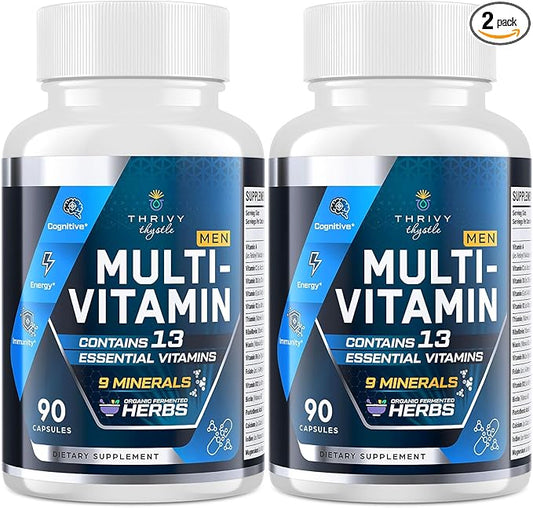 Men Multivitamins 50 Plus - Daily Multivitamin for Men with Fermented Herbal Extracts & 43 Nutrients - Mens Vitamins Supports Memory & Brain, Energy, Bone Health (2 Pack)