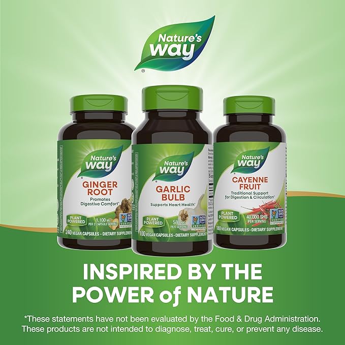 Nature's Way Garlic Bulb, Supports Heart Health*, Non-GMO Project Verified, 580 mg per Serving, Vegan, 100 Capsules (Packaging May Vary)