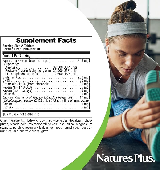 Natures Plus Ultra-Zyme - 180 Tablets, Pack of 2 - Maximum Strength Digestive Enzyme Supplement with Acidophilus & Glutamic Acid - Gluten Free - 180 Total Servings
