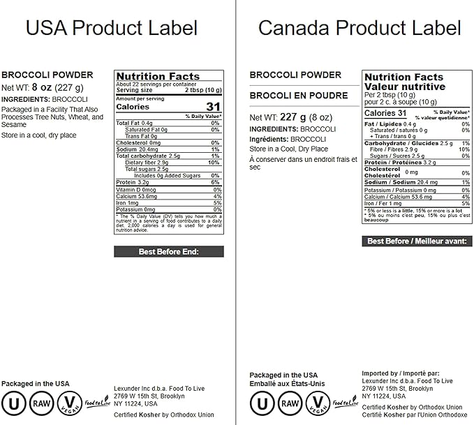 Food to Live Broccoli Powder, 8 Ounces – Nutrient-Rich Green Superfood for Smoothies, Shakes and Cooking, High in Fiber, Vitamins and Antioxidants, Vegan, Kosher, Bulk