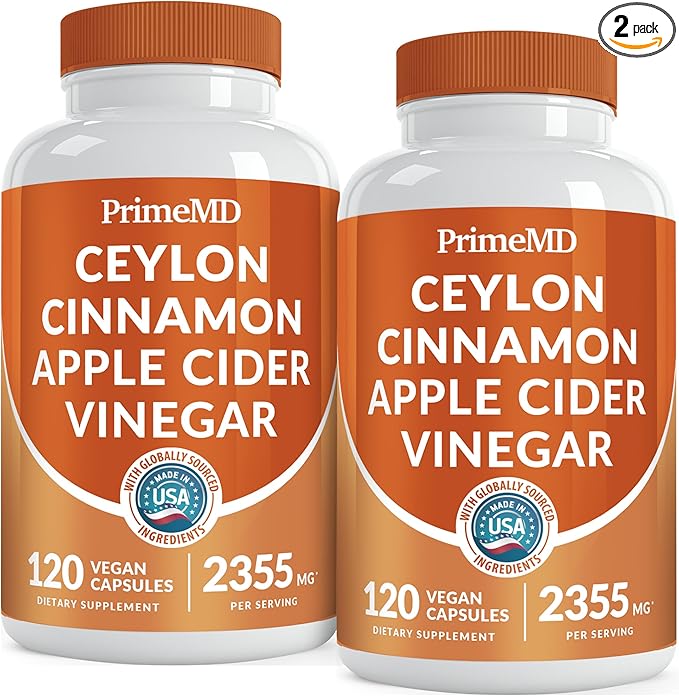 5-in-1 Ceylon Cinnamon Capsules 2355mg - Apple Cider Vinegar Capsules with Turmeric, Panax Ginseng, and Bioperine (120 Count, Pack of 2)
