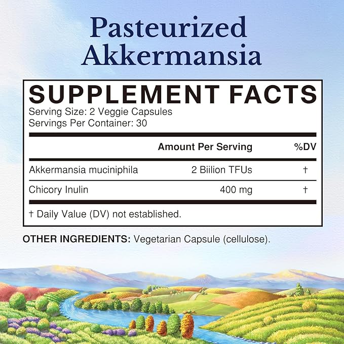 Vitalitown Akkermansia Probiotic GLP-1 with Chicory Inulin | 2 Billion TFU | Akkermansia Muciniphila Probiotics for Men & Women | Gut Health | Digestion | Non-GMO | 60 Veg Caps