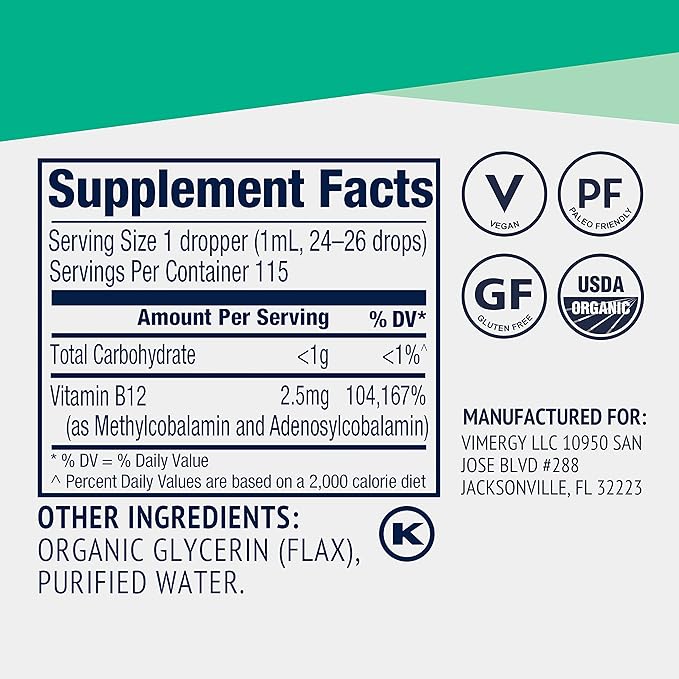 Vimergy Liquid B12 (115 mL) and Liquid B12 Refill (240 mL) - Bundle