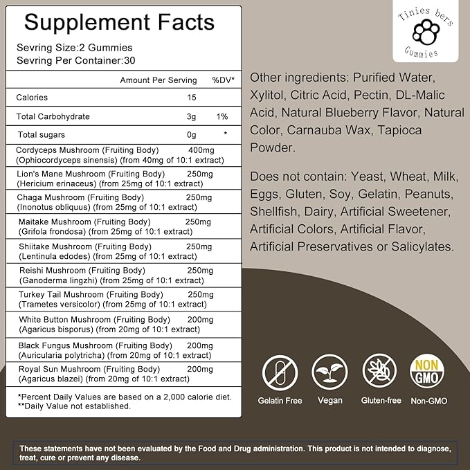 St John's Wort Gummies 500mg, Sugar Free and Cordyceps Gummies, Sugar Free 10x Blend Mushroom Gummies