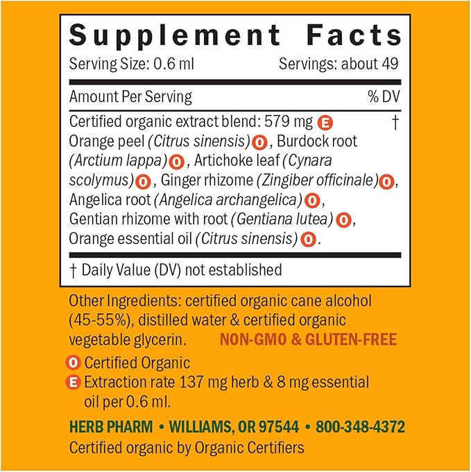 Herb Pharm Better Bitters Certified Organic Digestive Bitters, Orange, 1 Ounce (Pack of 2)