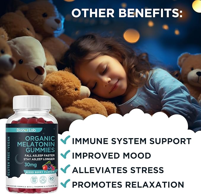 Melatonin Gummies (30mg) Enhanced with L-theanine & Vitamin B6 for Adult Women Men - Extra Strength Chewables Calm Gummy - Gluten Free