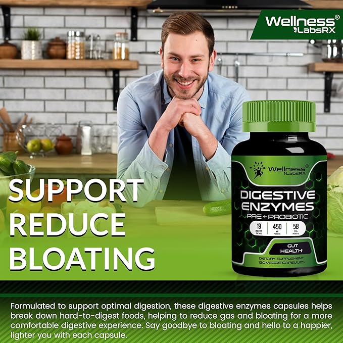 Digestive Enzymes with Probiotics and Prebiotics, 450mg, 5 Billion CFUs - Pure Super Digestion Capsules - Digestive Enzymes for Women & Men Support Digestion & Gut Health - 120 Count (Pack of 2)