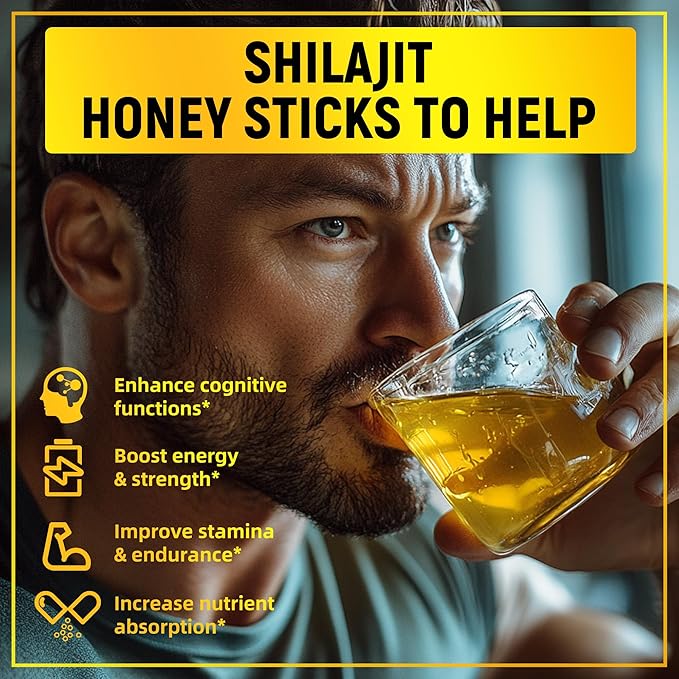 Shilajit Honey Sticks- 30 Sticks Himalayan Shilajit Honey Sticks Organic Honey & Saffron for Energy,Strength & Cognitive Support for Men & Women
