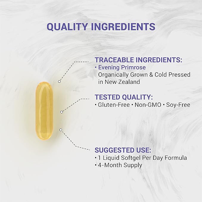 Evening Primrose Oil (1300mg) | 100% Natural from New Zealand | Non-GMO, Soy & Gluten Free, Zero Filler | 120 Softgels