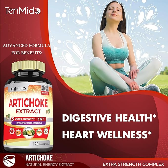 Artichoke Supplement Extract Capsules, 4 Months Supply with Papaya, Apple Pectin, Turmeric Curcumin, Bladderwrack - Supports Digestion Function - 120 Vegan Capsules