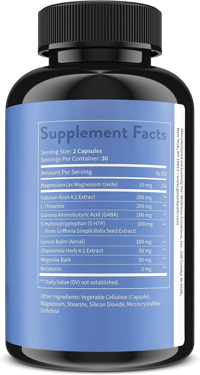 WellPath Rest Valerian Root Sleep Aid for Adults with Melatonin & L-Theanine | Natural & Herbal Sleeping Pills with Extra Strength | | 5-HTP, Lemon Balm, Chamomile, 60 Ct