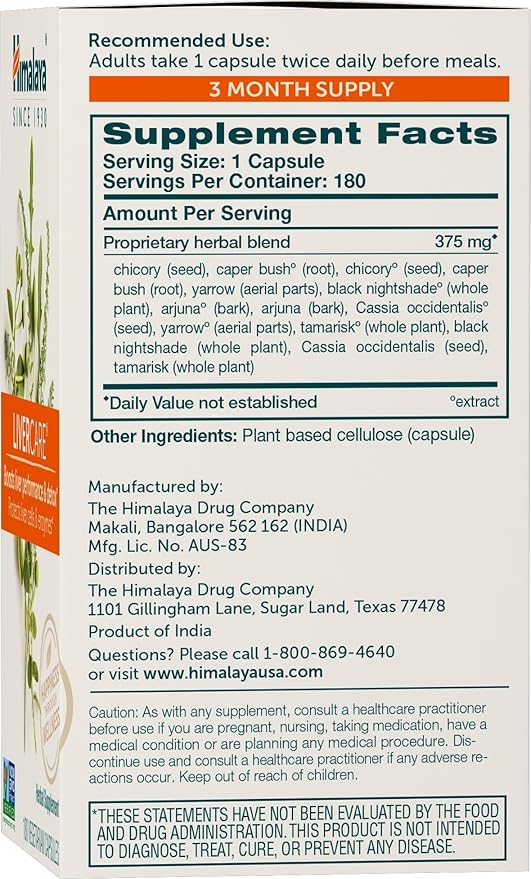 Himalaya LiverCare Herbal Supplement, Liver Cleanse Formula, Liver Support, Bile Production, Eliminates Waste, Vegan, Non-GMO, Herbal Blend Formula, 375 mg, 180 Capsules, 2 Pack, 180 Day Supply