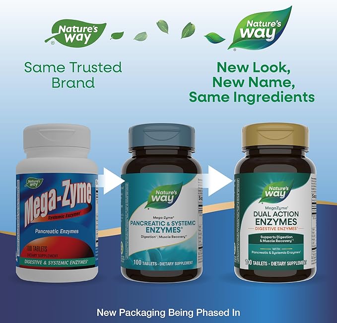 Nature's Way Mega-Zyme, Pancreatic & Systemic Enzymes*, Relieves Occasional Muscle Soreness Due to Overexertion and Exercise,* Digestive Support*, 100 Tablets (Packaging May Vary)