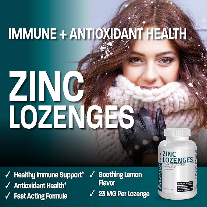 Bronson Zinc Lozenges Antioxidant & Immune Support Supplement Lemon Flavored, 180 Chewable Tablets