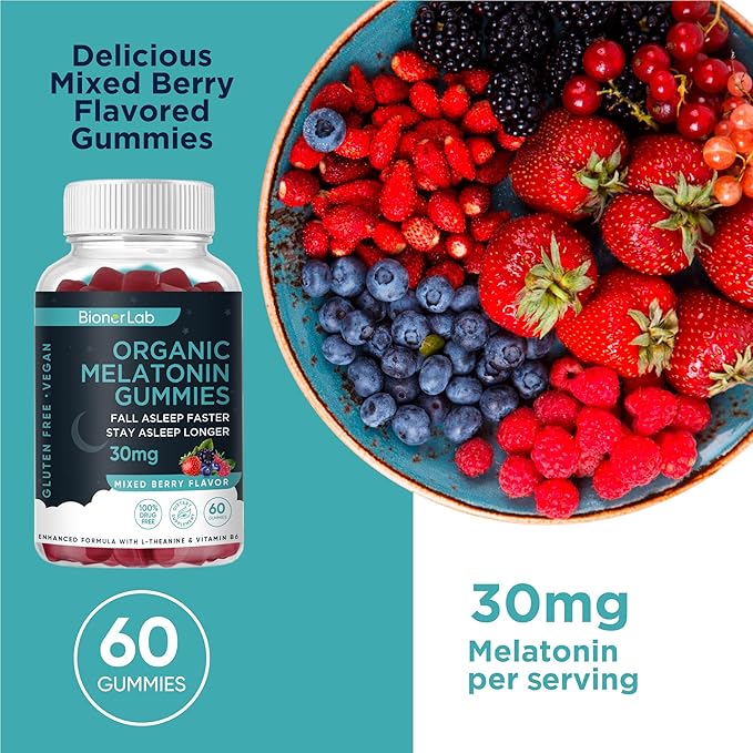 Melatonin Gummies (30mg) Enhanced with L-theanine & Vitamin B6 for Adult Women Men - Extra Strength Chewables Calm Gummy - Gluten Free
