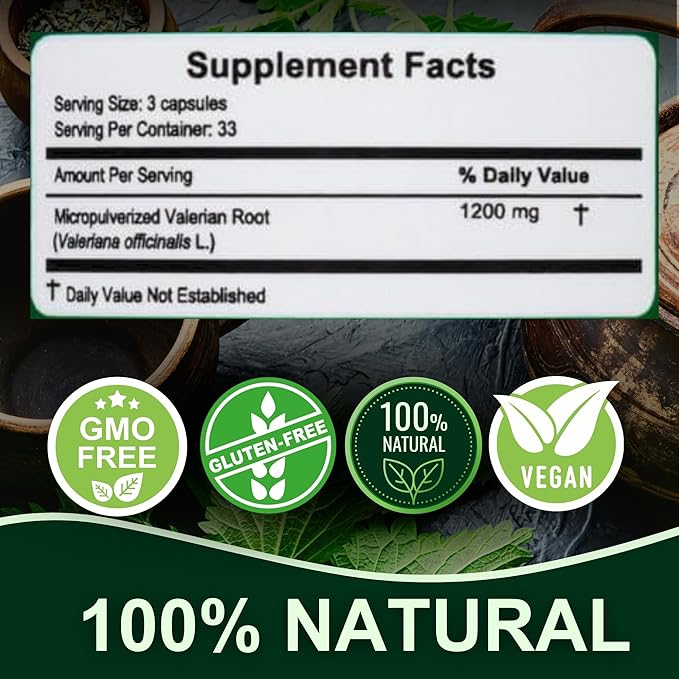 Valerian Root Capsules (100ct) - Pure Valeriana Te de Valeriana Herbal Calming Night Relaxation Wellness Support Tea Supplement from Peru