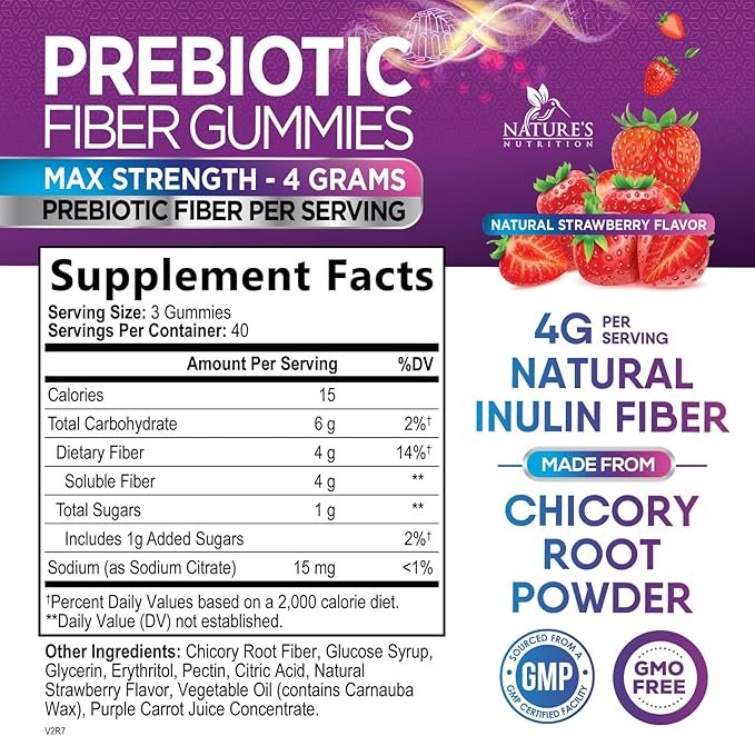 Fiber Gummies for Adults, Daily 4g Gummy Fiber Supplement, Prebiotic Gummy Digestive Health Support - Plant Based Soluble Fiber Chews, Prebiotics Supports Regularity & Digestion Non-GMO - 120 Gummies