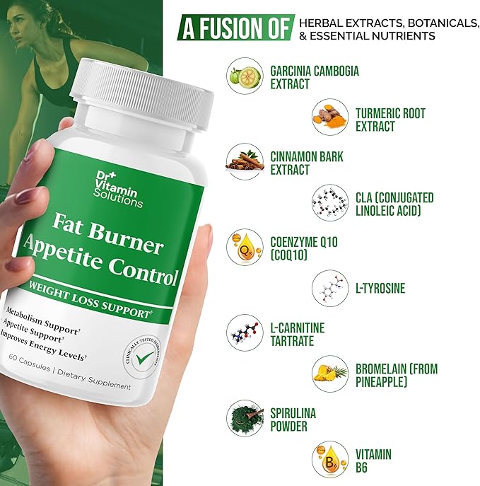 Dr. Vitamin Fat Burner & Appetite Control Weight Loss Supplements for Women & Men - Metabolism Booster w/L-Carnitine, CLA, Chromium - Appetite Suppressant for Weight Loss - 60 Belly Fat Diet Pills