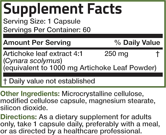 Bronson Artichoke Leaf Extra Strength Supports Healthy Digestion Healthy Liver Function, Non-GMO, 60 Vegetarian Capsules