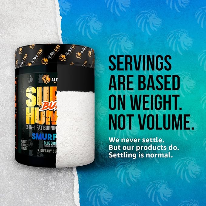 ALPHA LION Superhuman Burn 2-in-1 Metabolism Booster Pre Workout, Weight Loss Supplement, Appetite Suppressant, Fat Loss Support, Energy & Focus Powder (21 Servings, Blue Gummy Bear Flavor)