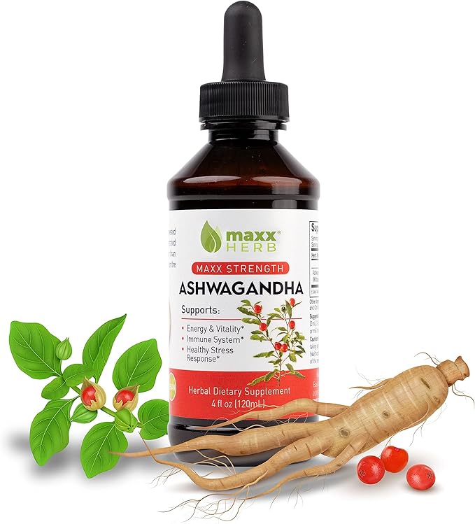Maxx Herb Ashwagandha Extract – Max Strength Liquid Tincture Absorbs Better Than Capsules or Powder - for Stamina, Memory, & Immune Support - 4 Oz Bottle (60 Servings)