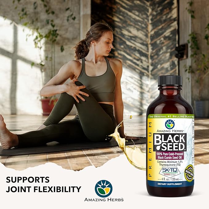 Amazing Herbs Premium Black Seed Oil - Gluten Free, Non GMO, Cold Pressed Nigella Sativa Aids in Digestive Health, Immune Support, Brain Function, Joint Mobility - 4 Fl Oz (Pack of 2)