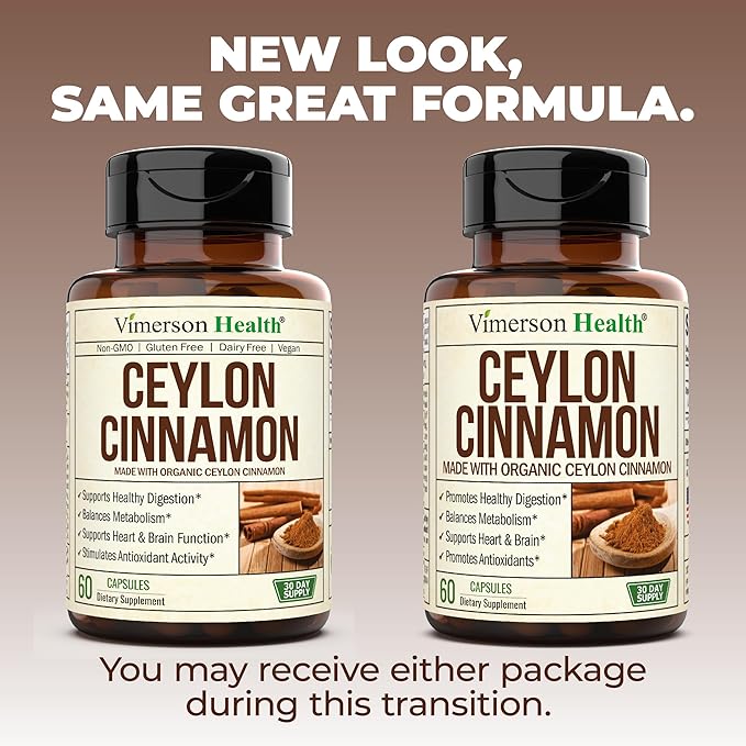 Organic Ceylon Cinnamon Capsules - Ceylon True Cinnamon Supplements (Canela de Ceylan) for Inflammation Balance, Cognitive Function, Metabolic, Antioxidant Support. Non-GMO. Vegan. 60 Caps Made in USA