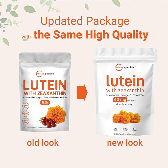 Micro Ingredients Lutein & Zeaxanthin 40mg Softgels, 240 Count, with Astaxanthin, Omega-3s, & Phospholipids | Eye + Vision Health Vitamins | Third Party Tested, Non-GMO, Gluten Free