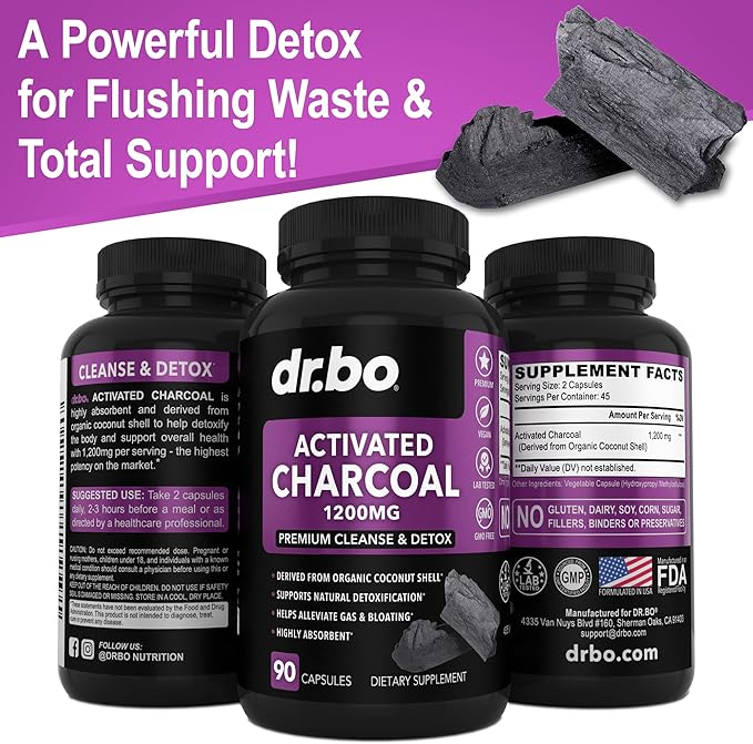 Activated Charcoal Capsules Cleanse Detox - 1200mg Organic Coconut Charcoal Pills for Stomach Gas and Bloating Relief for Men Women Kids - Active Capsules Powder Binder Activated Supplements for Gut