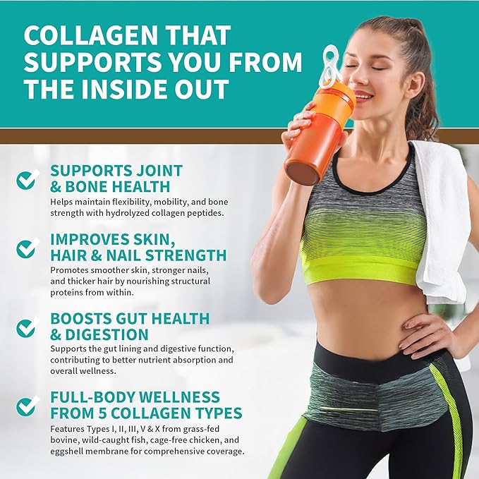 Multi Collagen Protein – Hydrolyzed Collagen for Joint, Skin, Gut, Hair & Nail Health – Chocolate Flavored Powder with Types I, II, III, V & X – Grass-Fed & Clean – 58 Servings
