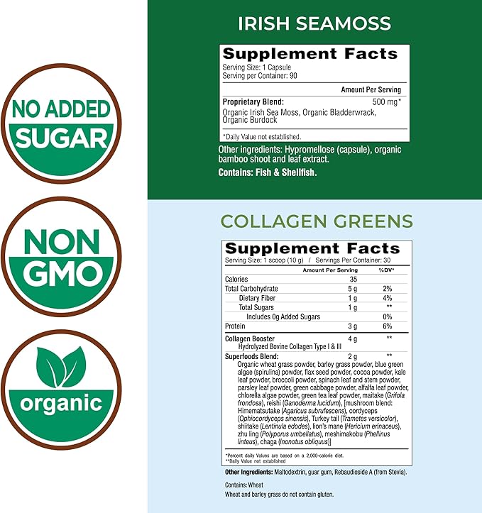 COUNTRY FARMS ‘Beauty Pack Collagen + Greens Irish Sea Moss, Collagen for Skin, Hair Growth, Nails & Joints, Ultimate Beauty Support Gift, Pack of 2