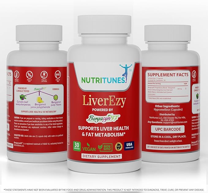 LiverEzy Liver Health & Fat Metabolism Supplement with Bergacyn FF (Bergamot and Artichoke Proprietary Blend) – Non-GMO, Vegan, GMP-Compliant – 30 Capsules, 30-Day Supply