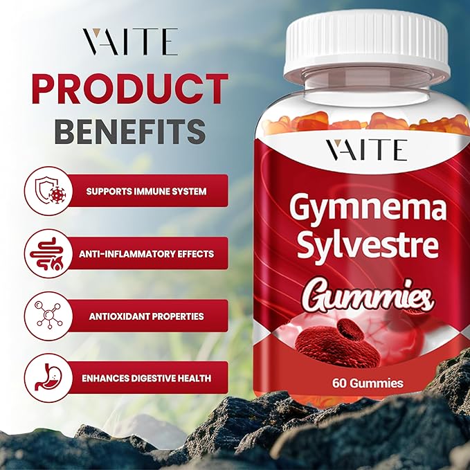 VAITE Gymnema Sylvestre Supplements 600mg – 20:1 Leaf Extract Gummies, Non-GMO, Gluten-Free, Vegan-Friendly, Made with Plant-Based Ingredients, with Antioxidant Properties, 60 Chewable Gummies