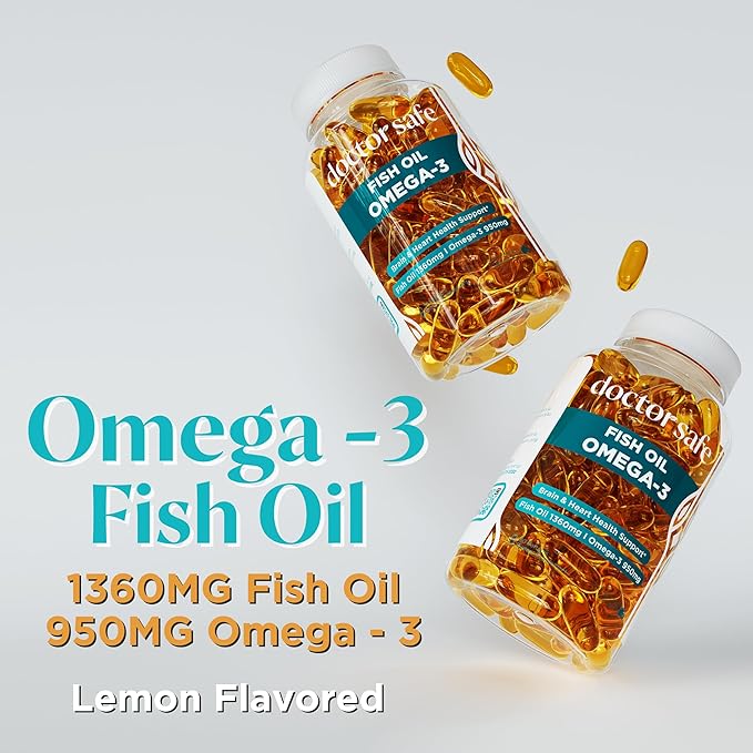 Omega 3 Fish Oil Supplement - High Strength Lemon Scented Fish Oil Pills, 1360mg EPA DHA for Heart, Brain & Immune Support Omega 3 Fatty Acid Supplements - 30 Servings