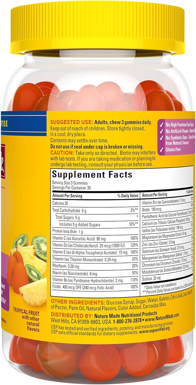 Nature Made Advanced Multivitamin Gummies for Her with Magnesium Citrate, Calcium & All 8 B Vitamins, Multivitamin for Women, 90 Gummies, 30 Day Supply