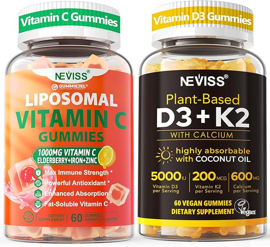 NEVISS 1Pack Liposomal Vitamin C 1000mg Gummies + 1Pack Vitamin D3 5000iu Gummies