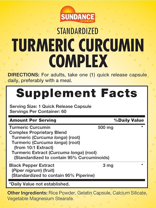 Sundance Turmeric Curcumin Complex | 60 Quick Release Capsules | Traditional Herbal Supplement | Non-GMO and Gluten Free Formula