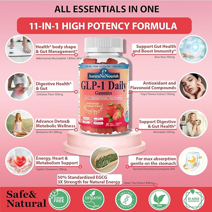 2 Pack Multi Collagen Peptides Peach Gummies & GLP-1 Daily Gummies Sugar-Free for Women Men