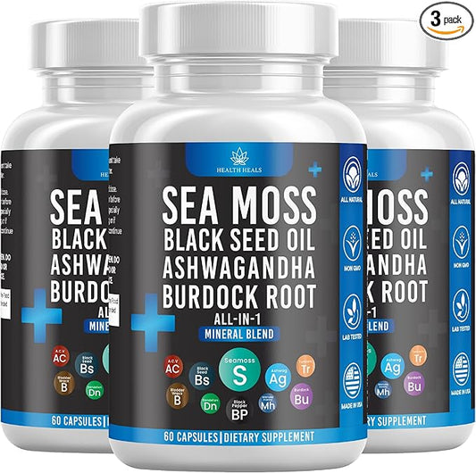 Silicon Sea Moss Black Seed Oil Ashwagandha Bladderwrack Burdock - 180 Count