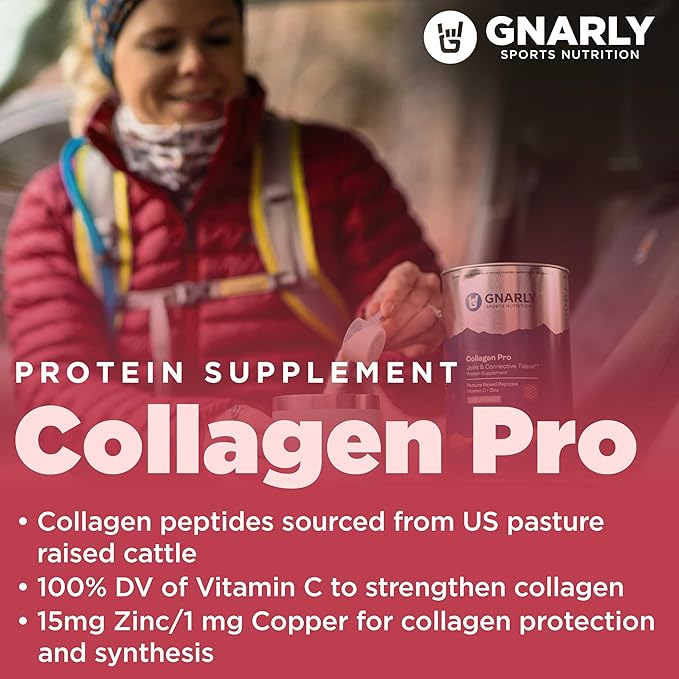Gnarly Nutrition Collagen Peptides – Gnarly Collagen Pro with Vitamin C, Zinc & Copper – NSF Sport Certified, Protein Synthesis Vitamin Powder – Unflavored, 16.05 oz (30 Servings)