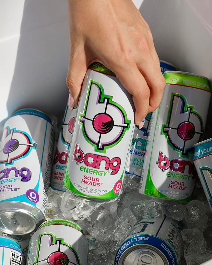 Bang Energy Sour Heads, Sugar-Free Energy Drink, 16-Ounce (Pack of 12)